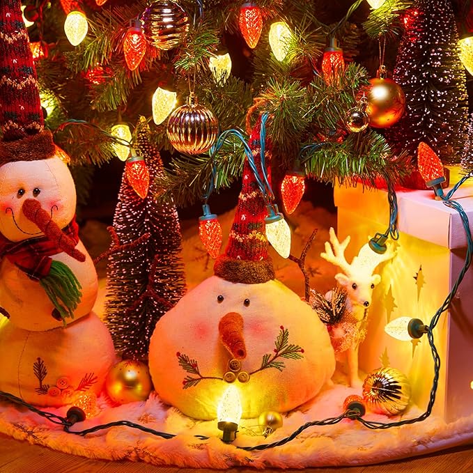 C9 LED Christmas String Lights 66 ft 100 LED Strawberry Roof Lights Commercial Grade Waterproof Extendable for Indoor Outdoor Roofline Home Xmas Decor Red and Warm White