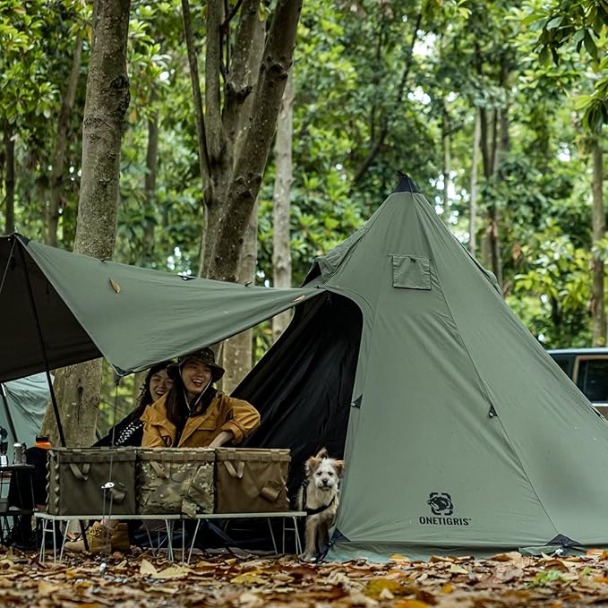 OneTigris Northgaze Canvas Hot Tent with Stove Jack Windproof Fire Retardant Durable 4 Season Camping Pyramid Teepee Tent for 2~4 Person