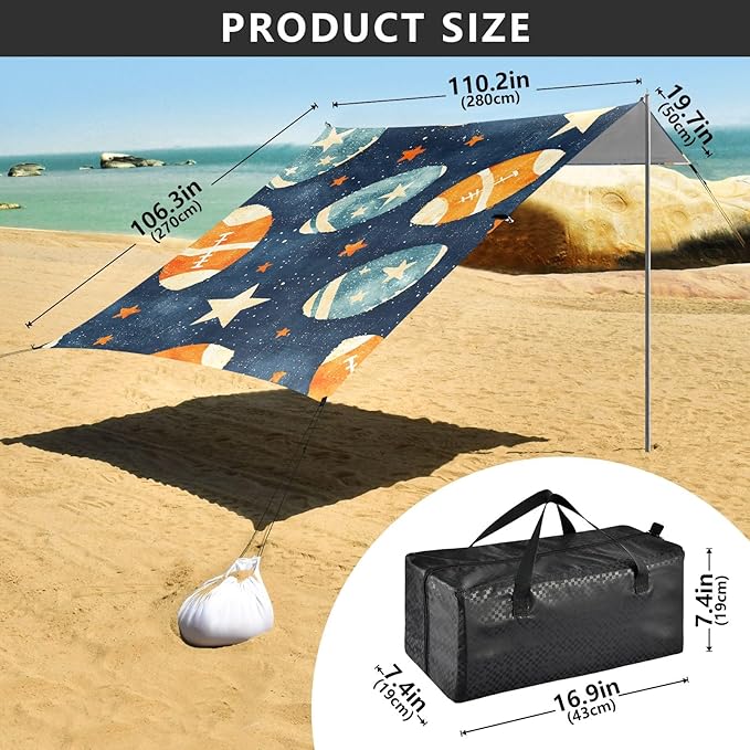 Rugby Pattern (51) Camping Sun Shelter Beach Tent Portable Beach Sun Shade Outdoor Canopy for Camping Trips Fishing Picnic