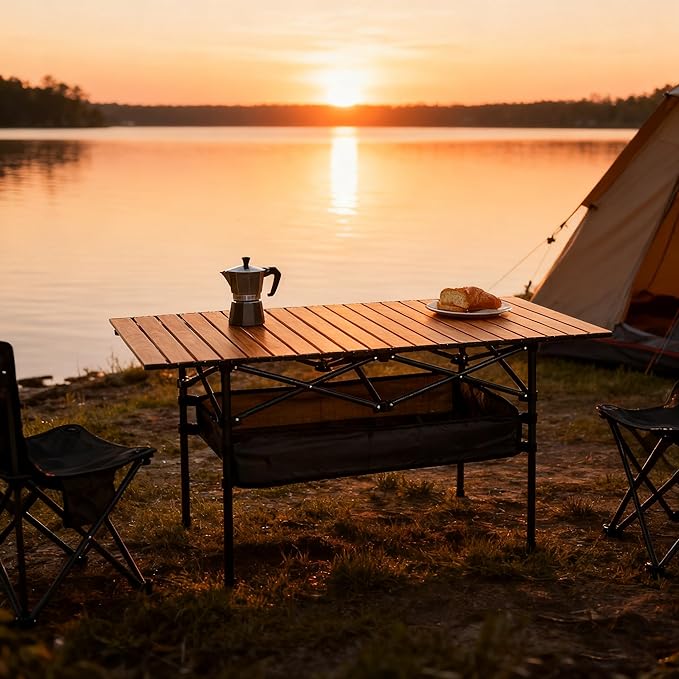 Outdoor Folding Table 7.93LBS Ultralight Camping Table with Built-in Storage &amp Carry Bag 225LBS Heavy Duty Aluminum Tabletop Carbon Steel Frame for Camping Picnic Beach BBQ