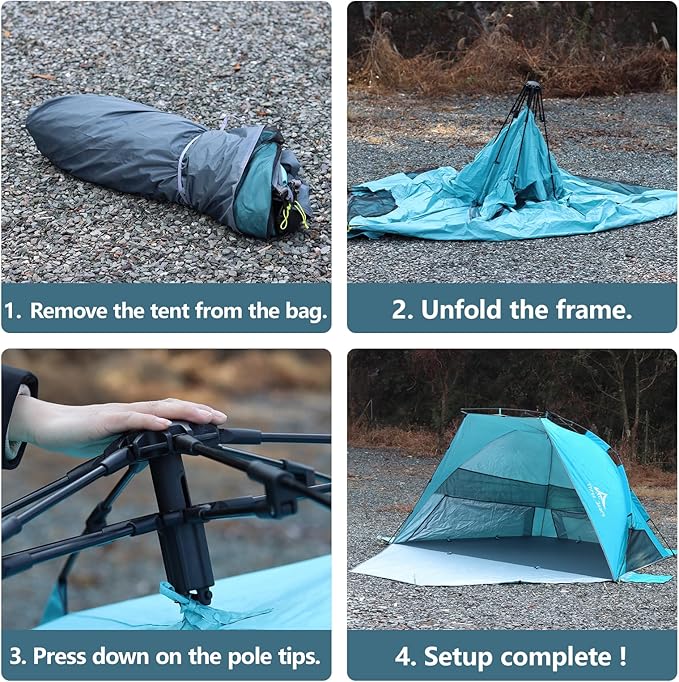 Three Bears Pop Up Beach Tent Sun Shade Shelter for 3-4 Person UPF 50＋ UV Protection Lightweight &amp Easy Setup Beach Shade Canopy Portable Beach Shade Tent Beach Cabana (Blue)