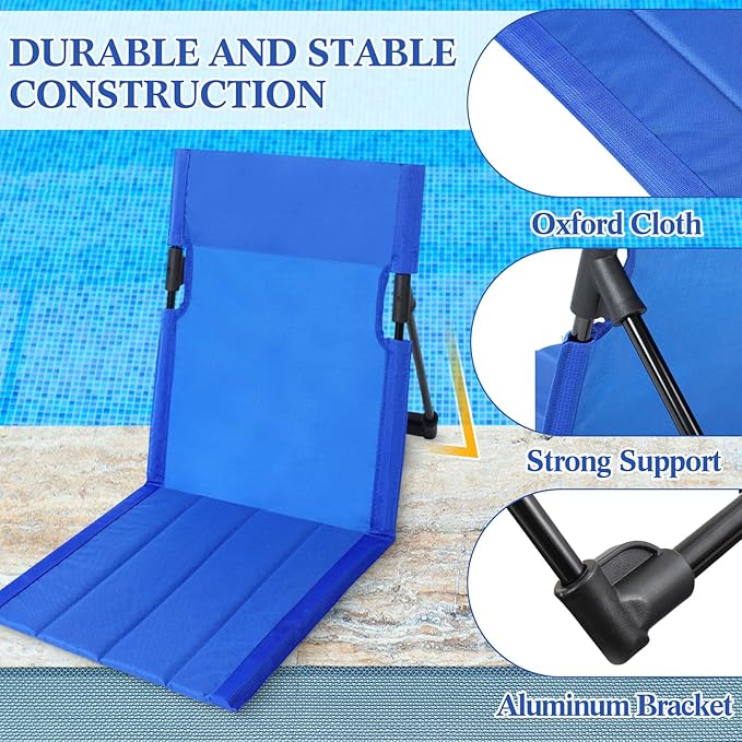 Karenhi 4 Pcs Foldable Poolside Chairs Portable Beach Chair Folding Seat for Edge of Pool Provide Back Support with Carry Bag for Adults Traveling Camping Picnic Lawn(Blue26.8 InchClassic Style)