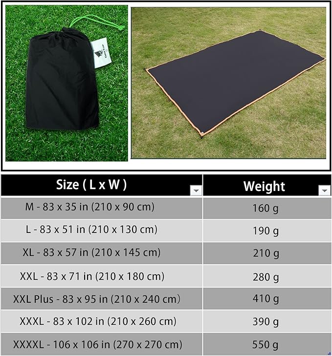 GEERTOP Ultralight Tent Footprint Waterproof Black Tent Tarp Ground Sheet Mat for Under Tent Camping Backpacking Hiking Picnic