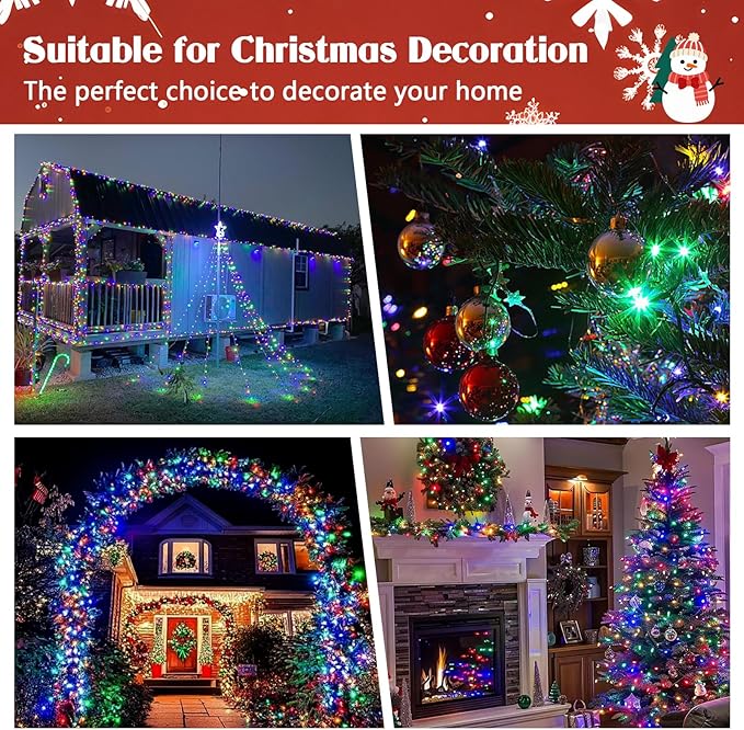 2-Pack Connectable Christmas Lights Outdoor Total 164FT 400LED Christmas String Lights Waterproof with 8 Modes &amp Timer Green Wire Twinkle Lights for Xmas Tree Decorations Outdoor Indoor Multico