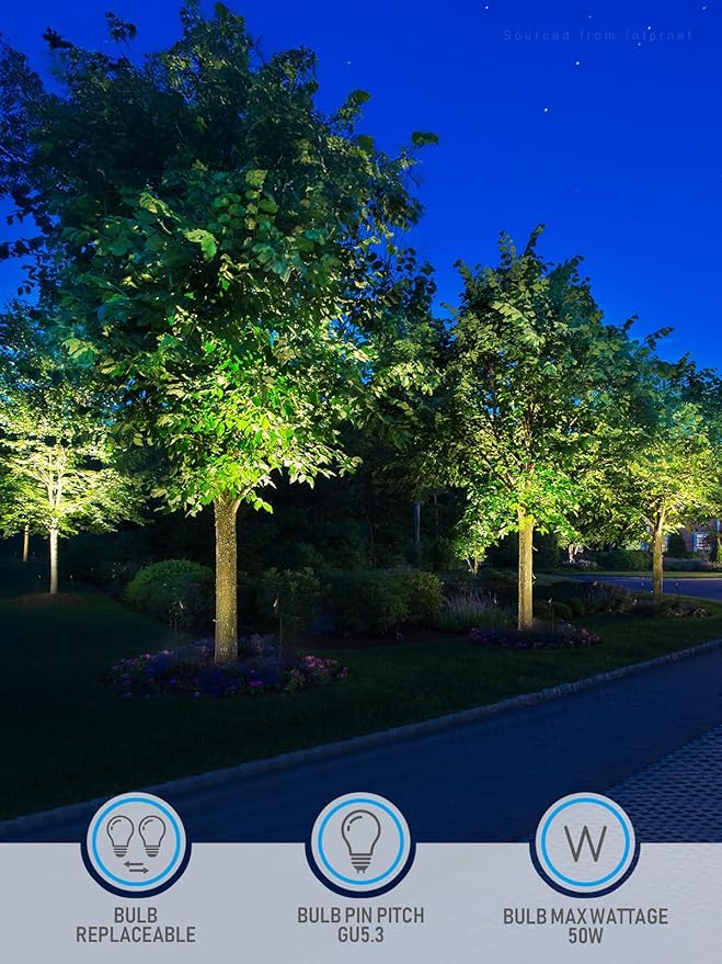 LEONLITE 24 Inch Low Voltage Landscape Spotlight 12V LED Outdoor Landscape Lighting with 7W 3000K MR16 Bulbs Max 50W GU5.3 Base Die-Cast Aluminum Uplighting for Garden Tree Yard Black Pack of 4