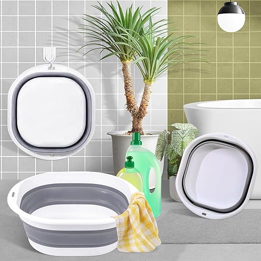 Collapsible Basin 3 Set Foldable Wash Basin Plastic Laundry Tub Space Saving Wash Tub for Dish Fruit Camping Laundry Hiking &amp Home (Grey)