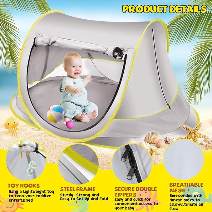 Baby Beach Tent Pop Up Waterproof UPF 50+ Beach Shelter Foldable Beach Accessories Breathable Portable Baby Garden Shade Outdoor Sunshade