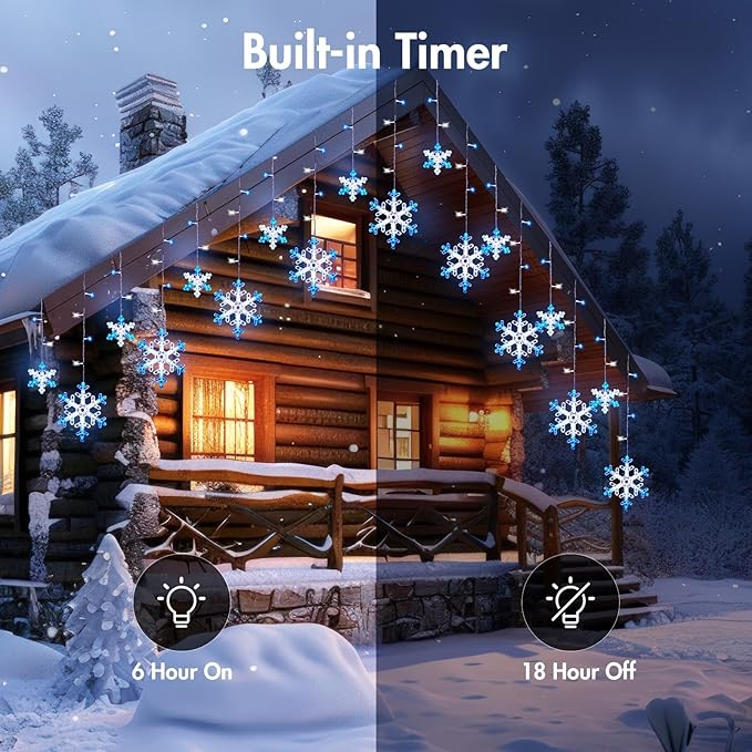 Minetom Christmas Snowflake Lights - 2 Pack 13 ft 192 LED Icicle Lights with 16 Drops 12 Modes and Timer IP65 Waterproof Connectable Christmas Light for House Eave Window Indoor Outdoor Decoration