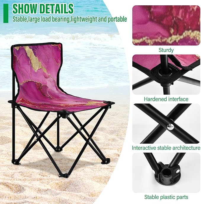 Marble Hot Pastel Burgundy Folding Camping Chair Lightweight Portable Chairs for Adults with Carrying Bag for Indoor