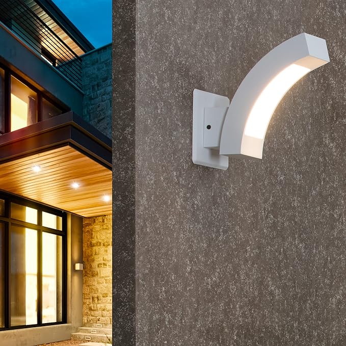 Wall Light Outdoor LED Wall Mount Lamp White Modern Wall Sconce Exterior Lighting Lantern Fixture for Porch Front Door Garden Yard Patio IP54 Waterproof 7.5W 600Lm 3000K
