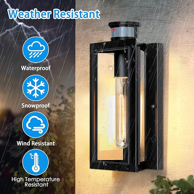 Motion Sensor Outdoor LightsAdvanced Dusk to Dawn Outdoor Lighting Exterior Light Fixtures Wall Sconce Modern Black Porch Light Wall Mount for Front Garage Entryway Bulb Included