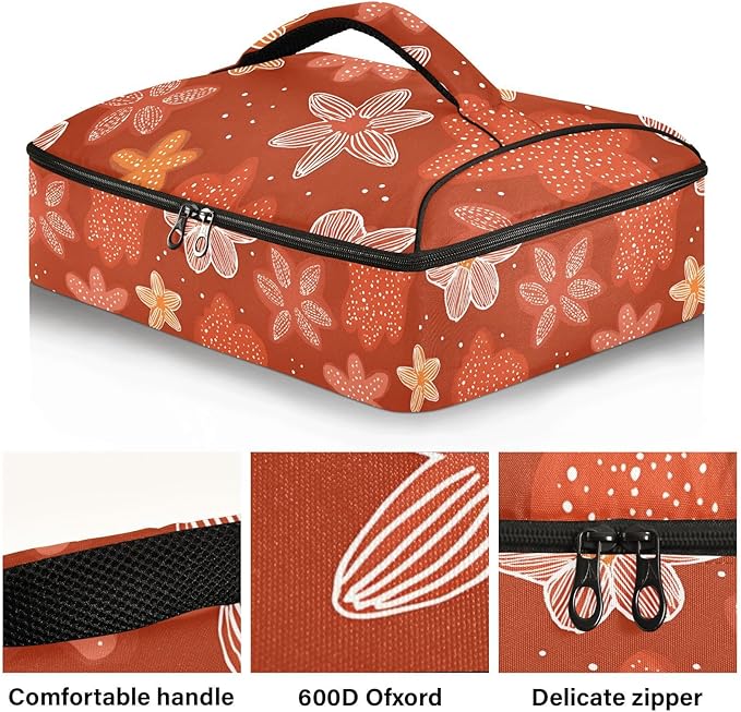 Casserole Carrier Stars and FlowerInsulated Casserole Carrier for Hot or Cold Food Thermal Lunch Tote for Potluck Parties Picnic Beach Fits 9 x 13 Inches Baking Dish