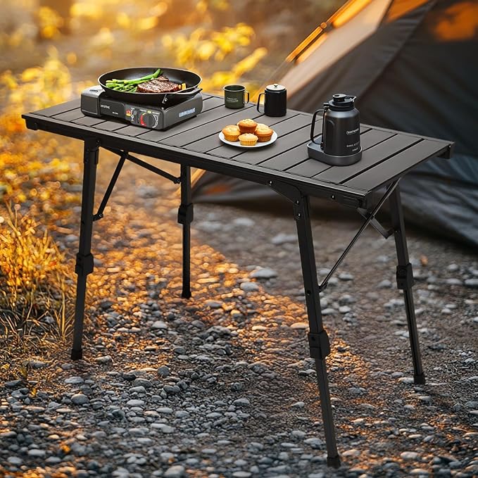 Folding Camping Table Portable Outdoor IGT Camp Table Foldable Picnic Table Outdoor IGT Cook System with Carry Bag Ultralight Aluminum Adjustable Height for Beach BackyardBBQ