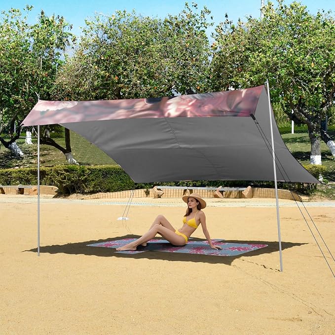 Camping Sun Shelters Wolf in Pink Flowers Beach Canopy 126 * 110.2in