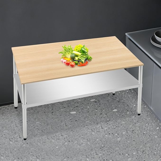 Eapmic Undershelf for Work Tables Adjustable Lower Shelf Stainless Steel Bottom Shelf Add for Commercial Prep Table Restaurant Kitchen Bakery Garage Workshop Use (45.28x21.65in)