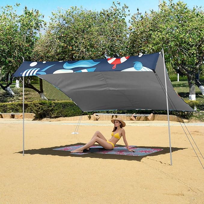 Nautical Seamless Pattern Camping Sun Shelter Beach Tent Portable Beach Sun Shade Outdoor Canopy for Camping Trips Fishing Picnic