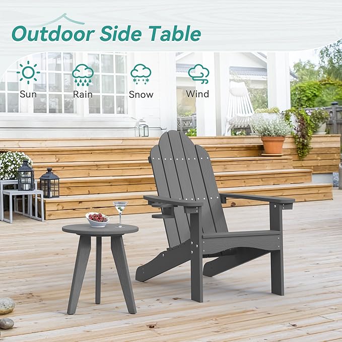 HDPS Outdoor Side Table Small Round Side Table Weather-Resistant Outdoor Side Tables for Patio Porch Deck End Table for Plant Stand Living Room Bedroom Gray