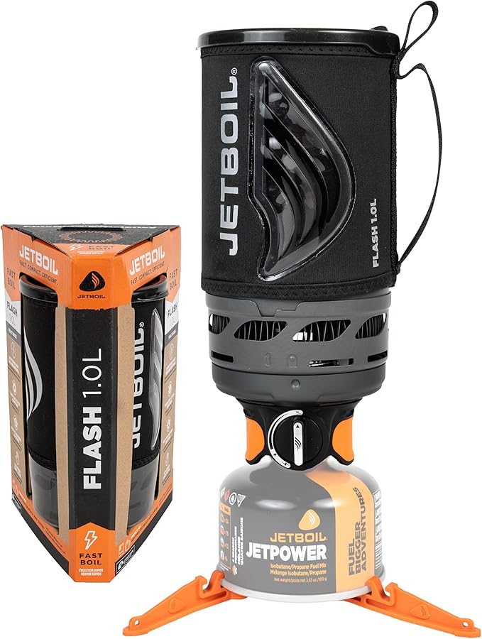 Jetboil Flash Portable Fast Boil Stove for Camping and Backpacking with 1-Step Auto Ignition Propane/Isobutane Burner with Cooking Cup
