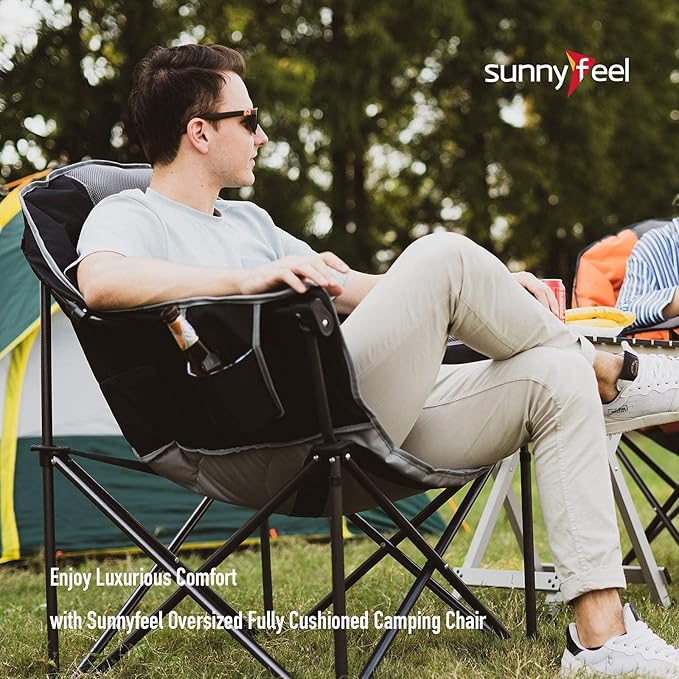 SUNNYFEEL Oversized Camping Chair Heavy Duty 500 LBS Portable Folding Chairs Black Large Sofa Chair for Beach Trip Picnic Lawn Outdoor Camp Chair for Adults &amp Carry Bag