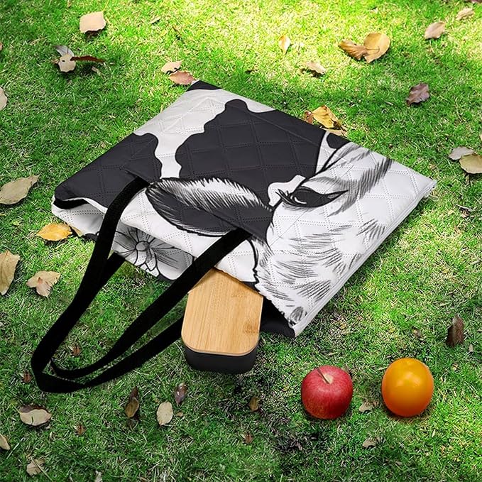 Zipper Black and White Cow Style Picnic Mat Suitable for Travel Camping Park Or Home Use