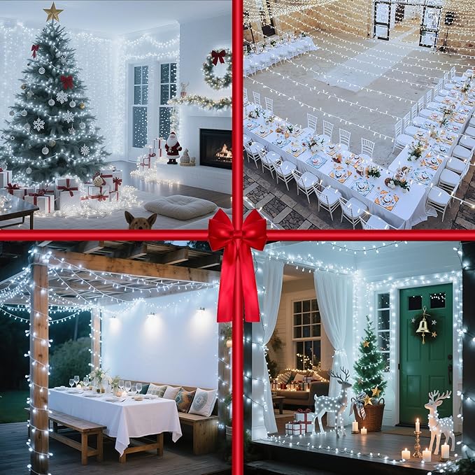 750 LED Christmas String Lights Outdoor 240FT Twinkle Fairy Lights with Timer &amp Memory 12 Modes Dimmable Waterproof Tree Light for House Patio Wedding Party Christmas Decororations Cool White