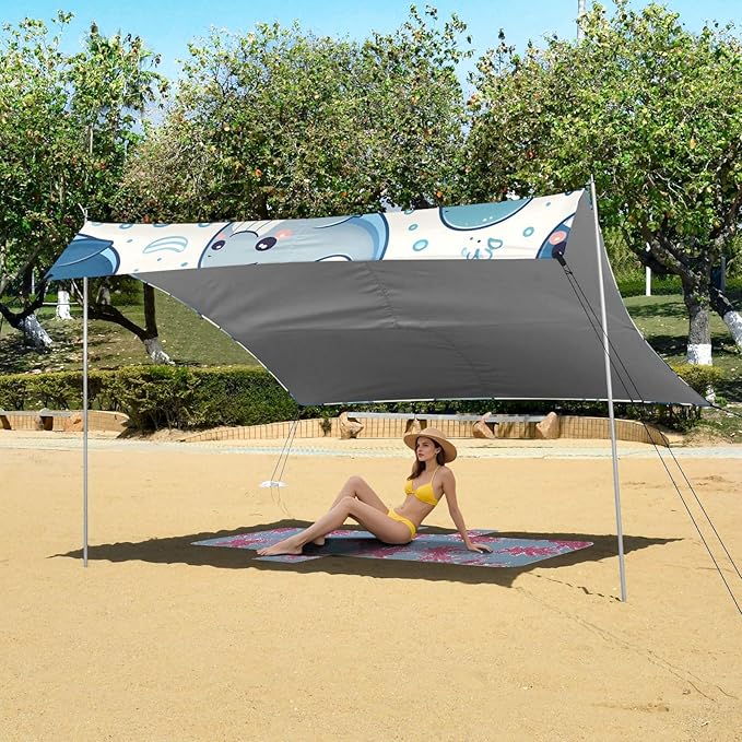 Cartoon Bubbles Cute Whale Camping Sun Shelter Beach Tent Portable Beach Sun Shade Outdoor Canopy for Camping Trips Fishing Picnic