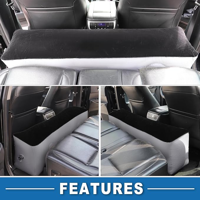 Car Air Inflation Mattress Comfortable Rear Seat Air Travel Bed Car Sleeping Mat for Napping Travel Blue Gray