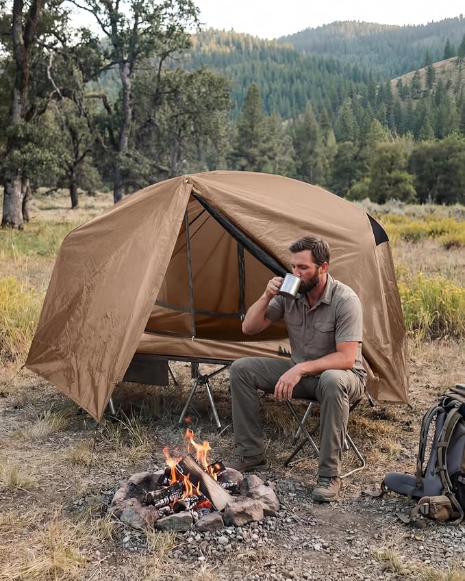 Gonex Camping Tent Cot for Adults 1-Person Off-Ground Folding Portable Easy Set-up Tent Cot Combo for Hiking Backpacking Car &amp Motorcycle Camping(31.5 W X 78.7 L)-Khaki