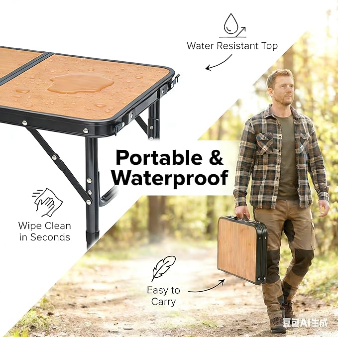 Portable Folding Camping Table 2ft - Anti-Stain Adjustable Height Lightweight with Detachable Handle Thickened Aluminum Frame &amp Double for Outdoor RV/Camping/Beach &amp Indoor Kids Snack Table