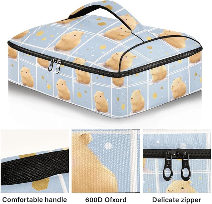 Casserole Carrier Pattern Loveliness Cute CapybarasInsulated Casserole Carrier for Hot or Cold Food Thermal Lunch Tote for Potluck Parties Picnic Beach Fits 9 x 13 Inches Baking Dish