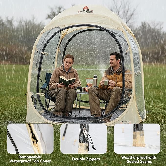 Sports Tent Pop Up Shelter – Waterproof Outdoor Bubble Tent with Floor Mat &amp Top Cover 2/4 Person Clear Bubble Tents for Sports Events Camping Cheering and Fishing