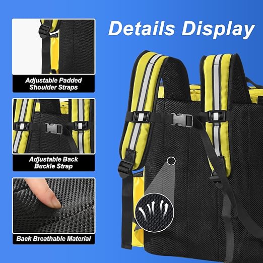 Food Delivery Backpack with 4 Cup Holders - Insulated Pizza Bag for Delivery Bike - Large Leakproof Bags for Hot/Cold Food - Ideal for Uber Eats Doordash Postmates (Yellow)