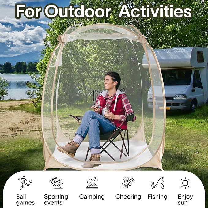 EighteenTek® Pod All Weather Sports Tent with Attached Floor Instant Outdoor Bubble Tent Rainproof Camping Sun Shelter for Sports Events Camping Fishing Cheering 1-4 Person