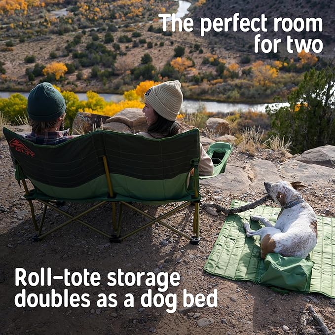 Kelty Low Loveseat Oversized 2-Person Heavy Duty Folding Camp Chair Double Seat for Soccer Games Tailgating Beach Days (Low Height/Deep Lake)