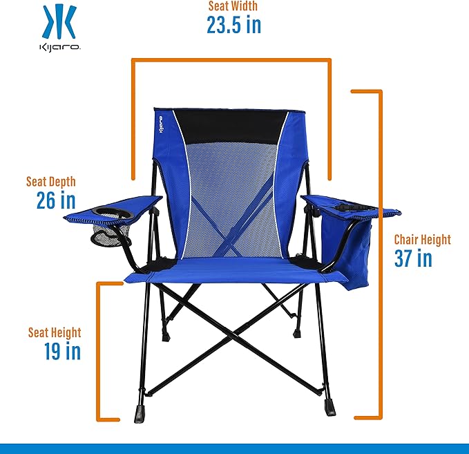 Kijaro Dual Lock Portable Camping Chairs - Enjoy Outdoors with Versatile Folding Sports &amp Lawn Chair - Dual Lock Feature Locks Position - Maldives Blue with Cooler