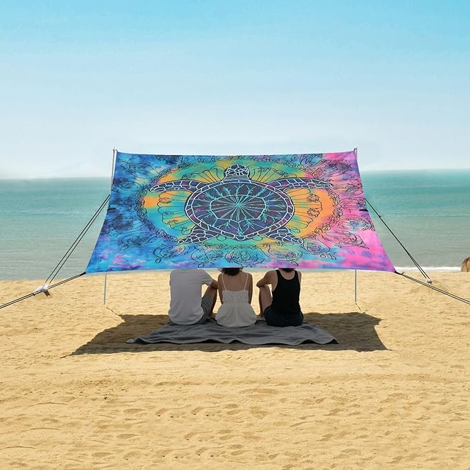 Beach Tent Sun Shelter Tie-dye Mandala Turtle Lightweight &amp Easy Setup Beach Shade Canopy for Camping Fishing
