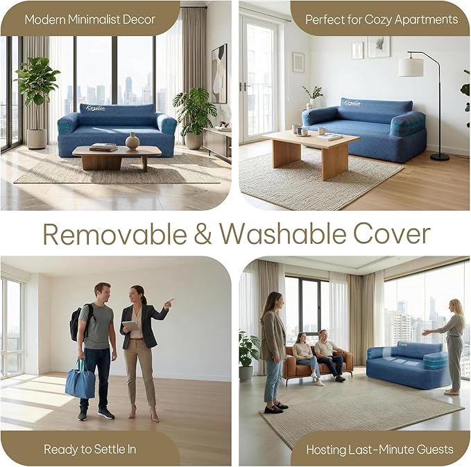 Portable Inflatable Sofa with Built-in Pump - Quick Inflation Comfortable and Durable Blow Up Loveseat for Indoor &amp Outdoor Living Room Camping Apartment Dorm