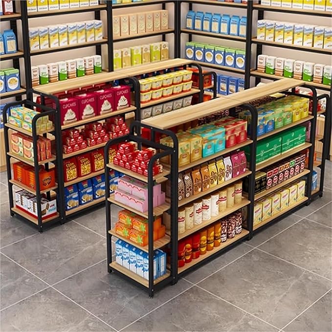 Fangool Commercial Supermarket ShelfCandy Display Rack Supermarket Shelves Center Island Cabinet Garage Shelving Heavy Duty for Stores Supermarkets Drugstores Garages(Black-a60x30x123 cm)
