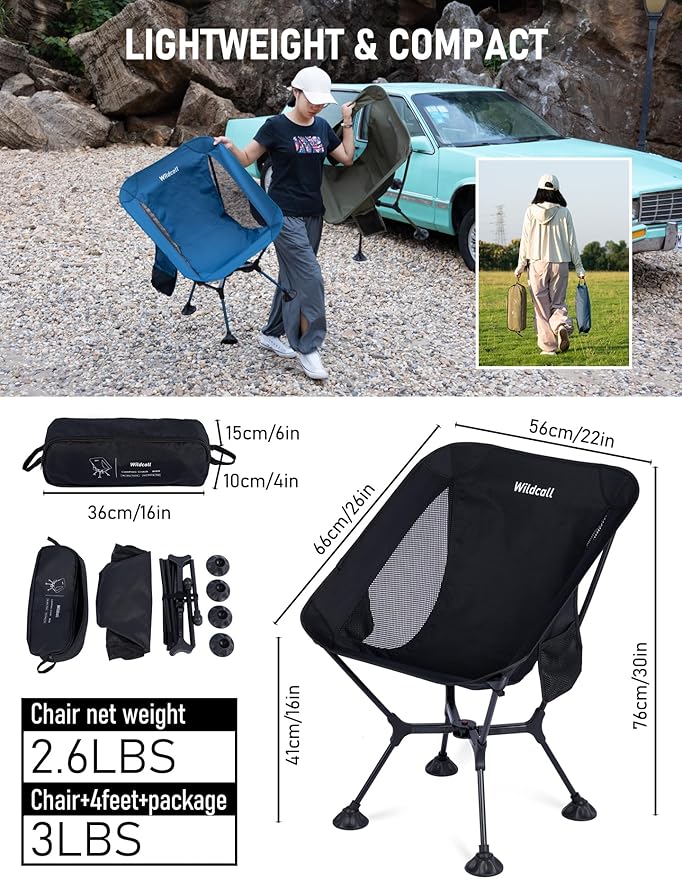 WildCall Ultralight Compact Camping Chair Quick Setup Frame Beach Chair with Anti-Sink Large Feet
