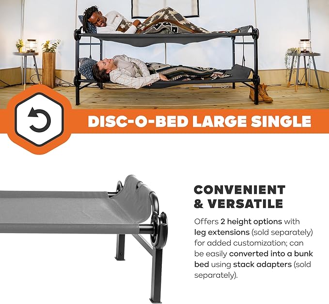 Disc-O-Bed Large Outdoor Modular 1 Person Single Camping Cot Portable Bed for Adults Sleep Solution for Tents Grey