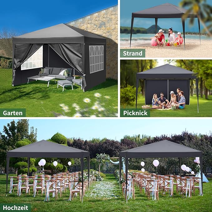 10x10ft Outdoor Pop Up Canopy Portable Instant Canopy Tent with 4 Sidewalls for Outdoor Events Party Wedding Birthday Graduation Dark Grey