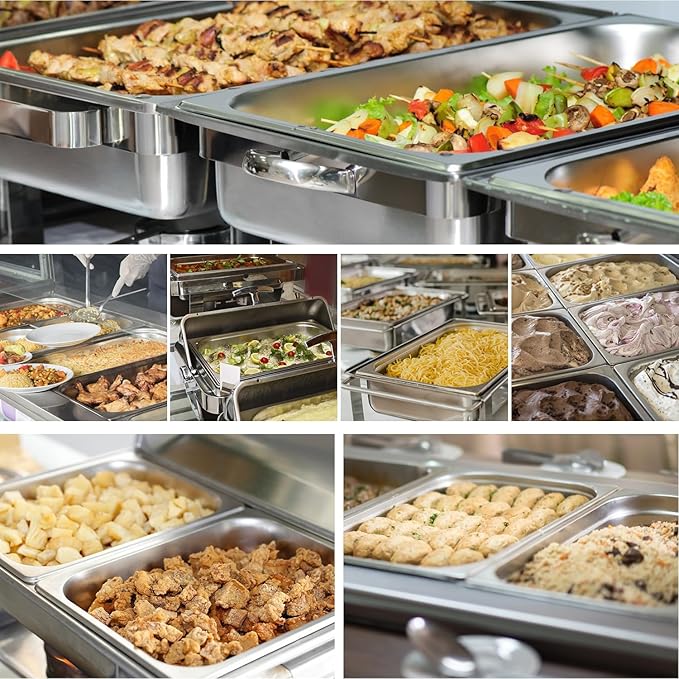 6 Pack 1/2 Size Steam Table Pan Half Size Stainless Steel Hotel Pans 2.5 Inch Deep Steam Pans for Weddings Parties Restaurants Cafeterias and Hotels
