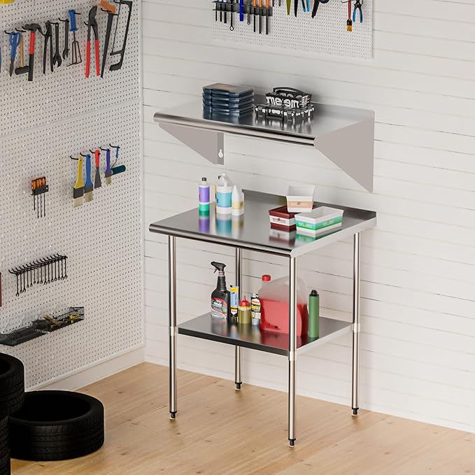 Stainless Steel Shelf 18 x 24 2 Pack NSF Wall Mounted Commercial Metal Shelving with Backsplash for Restaurant Utility Room Kitchen and Garage