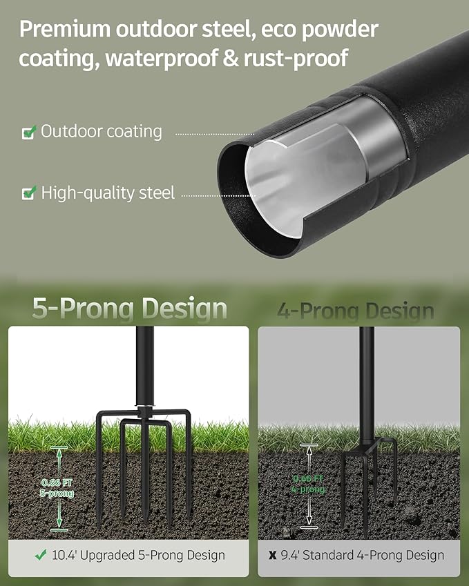 LAND·VOI Outdoor String Light Poles 4 Pack Heavy Duty String Light Poles for Outside with 5-Prong Base &amp Adjustable Height Perfect for Backyard Patio Garden Fence and Party Decor