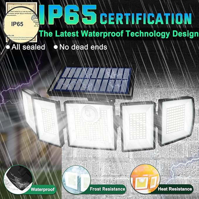 Solar Lights Outdoor Waterproof Motion Sensor - 416 LEDs 3000 Lumens Super Bright 3 Brightness 3 Modes 2400mAh 360° Illumination 32ft Solar Flood Security Light for Outside (‎With Remote Control 4)