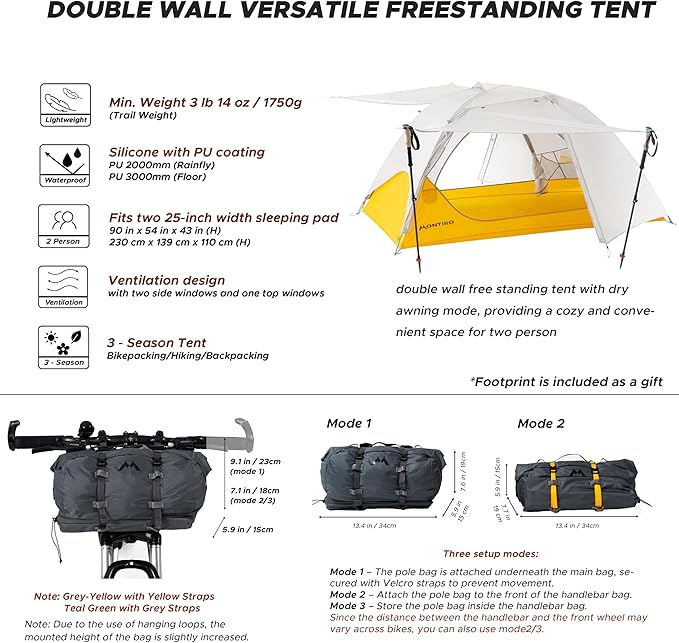 Wander Hawk 1-2 Person Backpacking Tent Lightweight 1 Person / 2 Person Tent for Bikepacking Backpacking Camping &amp Hiking