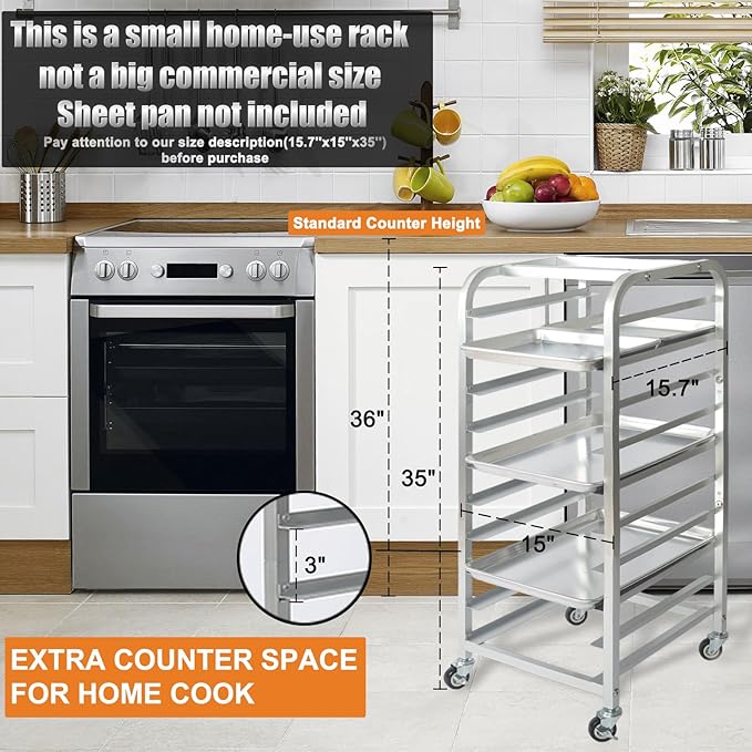 10-Tier Quarter &amp Half Sheet Pan Rack - Bread Baking Speed Rack for Cooling Bakery Stand with wheels for Bun Pan Tray Home Kitchen Tiered Rolling Cart for Oven(for 1/2 &amp 1/4 Sheet)