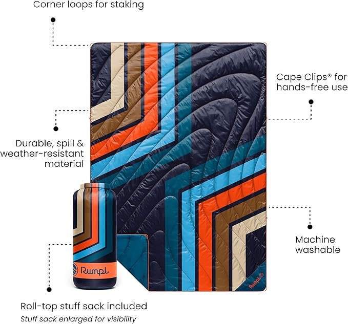 Rumple Original Puffy 1-Person Blanket for Camping and Outdoors Midnight Retro Stripes