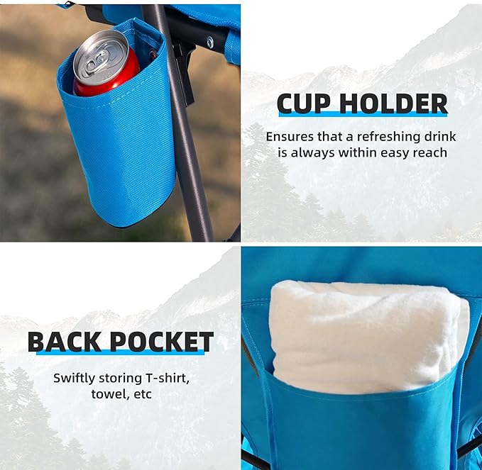 Folding Camping Chair - Lightweight Portable Beach Chair with Cup Holder Heavy Duty 300lbs Capacity Lawn Chair for Outdoor Camping Travel Concert (Light Blue)