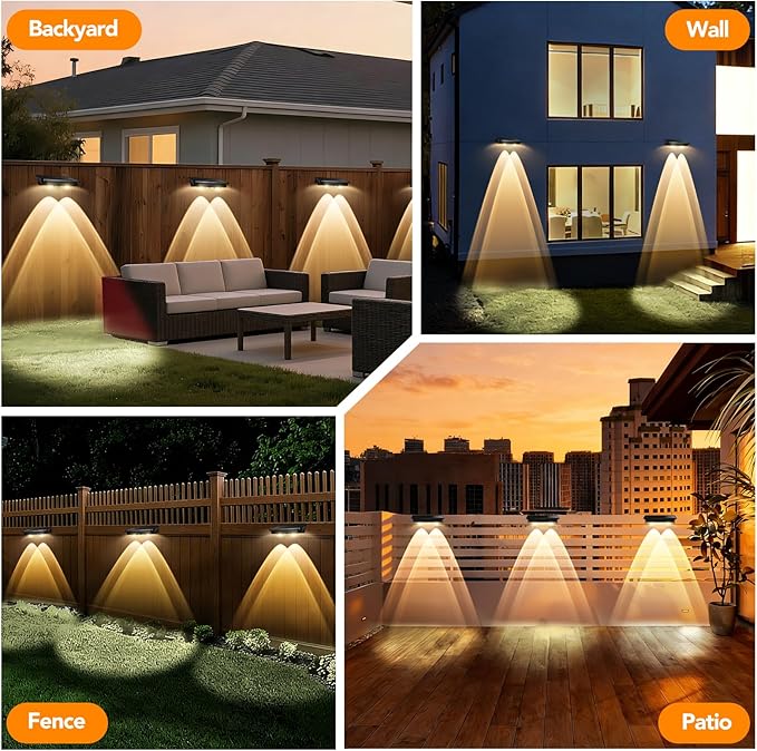 Solar Fence Lights Outdoor8 Pack Waterproof LED Solar Powered Deck Light with Ultra Bright LED Lens3000K/4000K/6000K Selectable12+ Hours Steady Glow for StepRailingBackyardWall